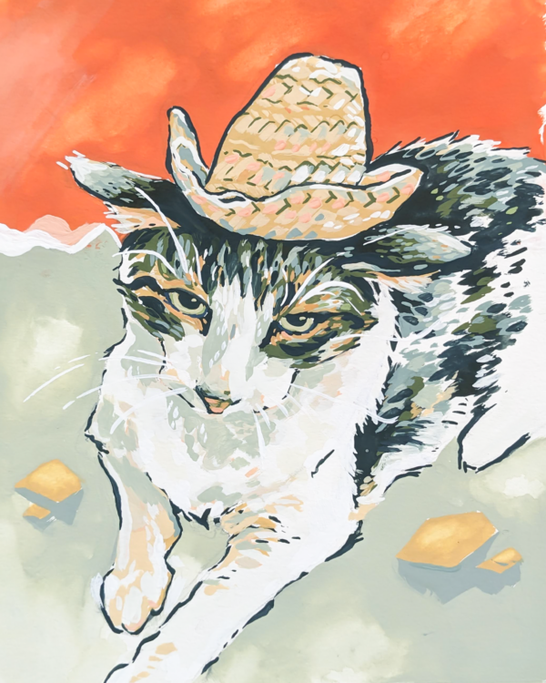 cowboy wayne cat pet portrait gouache amelia lafleur