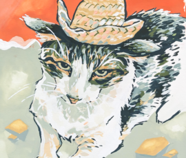 LRT Studio cowboy wayne cat pet portrait gouache amelia lafleur